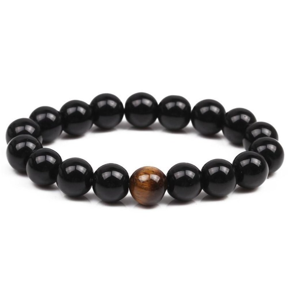 10mm Tiger Eye Volcanic Stone Bracelet Natural Black Agate Yellow Tiger Eye Brac